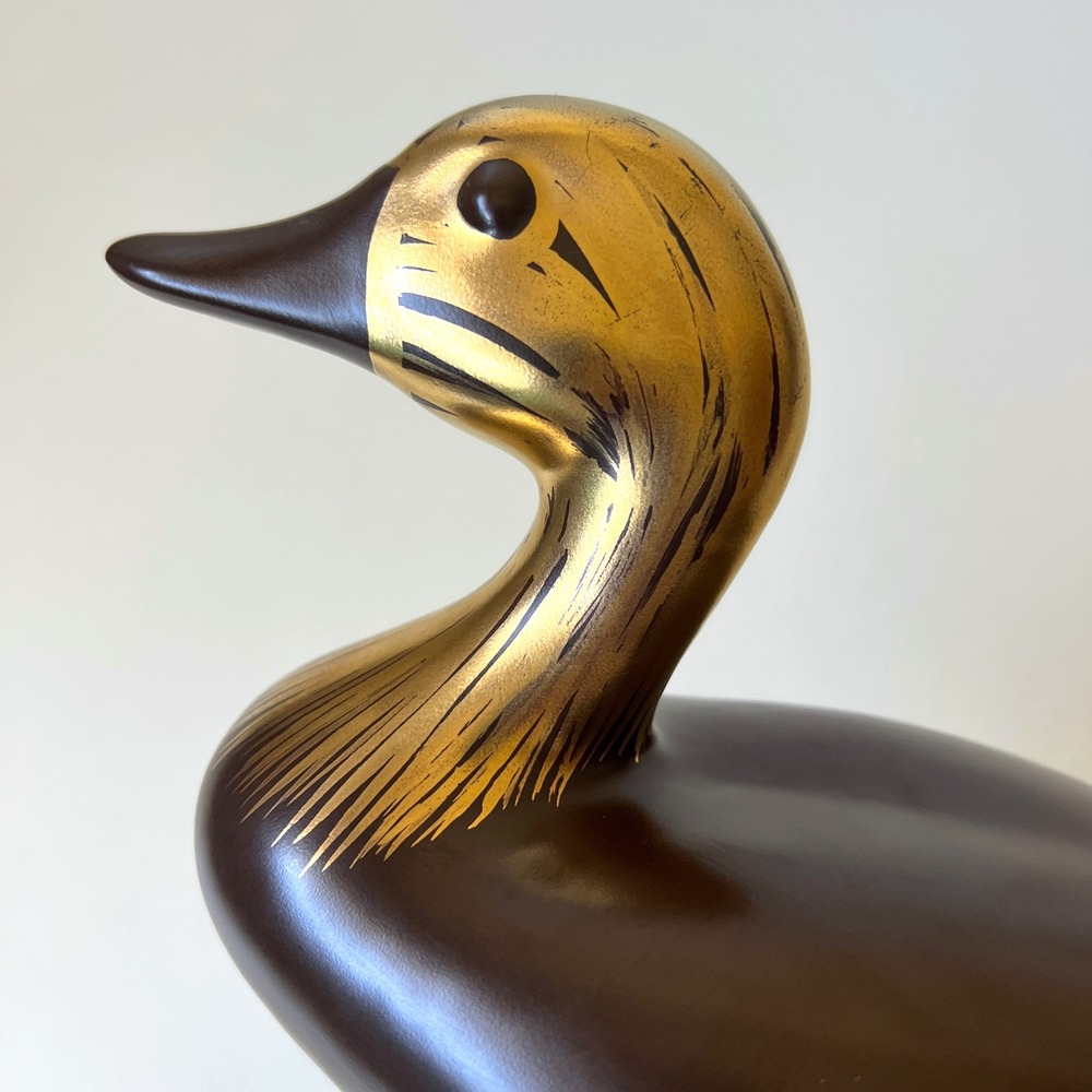 Vintage Brown Gold Ceramic Duck Figurine Mid Century Modern Bird Decor 12" - Picture 9 of 12